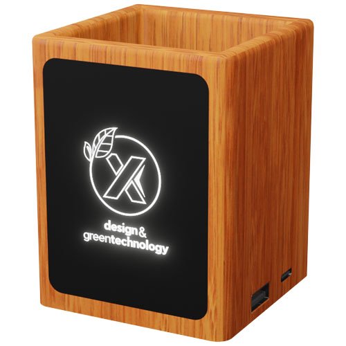 Portamatite in legno con logo luminoso e doppia uscita USB SCX.design O12 - 1PX077